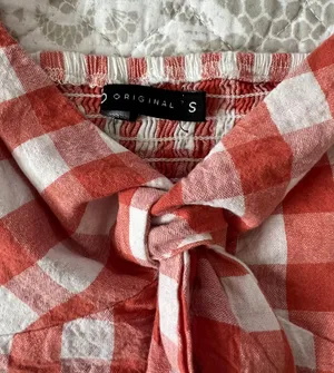 Linen Gingham Crop Top Orange thumbnail 4