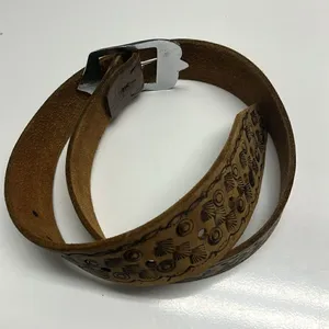 Brown Western Leather Embossed Floral Inspired Belt with Shiny Silver Hardware thumbnail 7