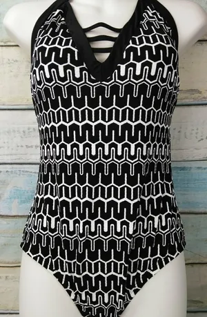 MERONA Strappy‎ Pique Halter Medium One Piece Bikin thumbnail 1