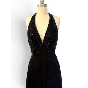 SHERRI HILL 51640 Black Sequin Halter Chiffon Gown – Size 6 NWT thumbnail 5