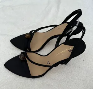 ANTONIO MELANI Black Strappy Slingback Heels with Decorative Bead thumbnail 1