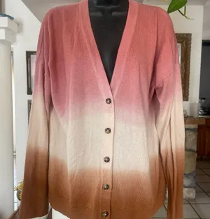 J.Jill Dip Dyed Ombré Cardigan Sweater Womens Large Pink Brown White But… thumbnail 2