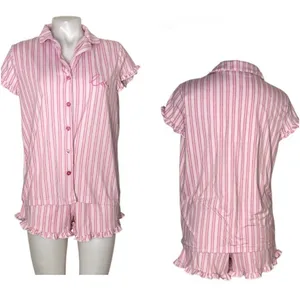 LAURA ASHLEY Pajamas Two Piece Short Sleeve Shorts Pink Stripe Size Medium thumbnail 9