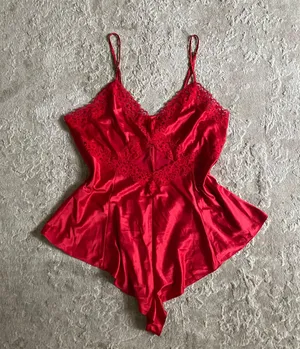 NWOT Victoria’s Secret satin red spaghetti strap lace trim cut out teddy romper thumbnail 3