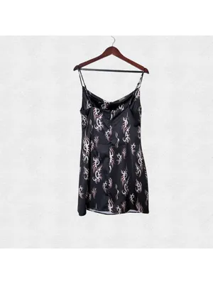 Urban Outfitters Black Slinky Silky Satin Mini Slip Mallory Dress Large Cyber thumbnail 2