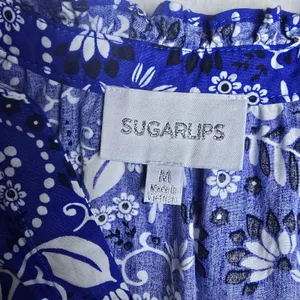 Sugarlips Lulu Floral Dixie‎ Split Neck Shift Dress Blue Floral Paisley Tiered M thumbnail 6