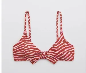 Aerie Tie Front Scoop Bikini Top Size XL Best Buds Pink Red NWT thumbnail 1