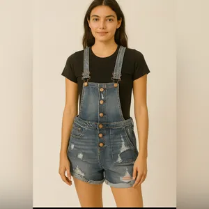 Women’s XS Distressed Jean Overalls High Rise – Vintage Look Short Romper (F10)✨ thumbnail 2