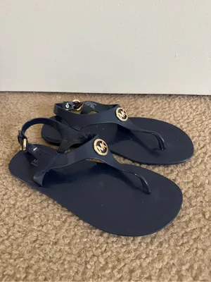 Michael Kors Jenna Navy Blue Jelly Thong Sandals MK Logo Size 7 thumbnail 2