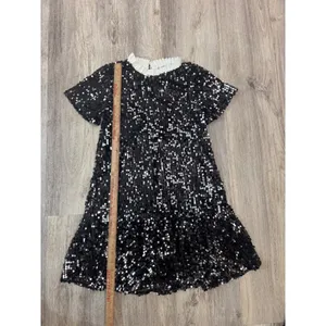 Melloday Black Sequin Short Sleeve Mini Dress with Ruffled Collar‎ XS thumbnail 6