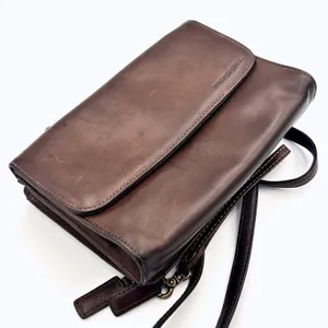 Vintage‎ Fossil Brown Leather Crossbody Organizer Wallet Bag Kiss Lock Y2K thumbnail 9