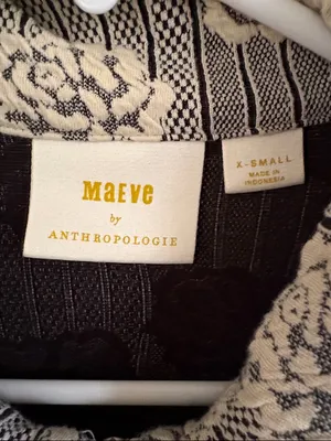 Anthropologie Maeve Floral Jacquard Zip Neck Polo Top Black Cream Size XS thumbnail 6