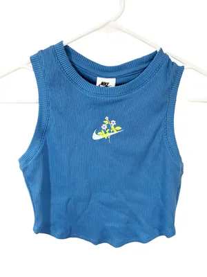 Nike Women's Sportswear Essential Cropped Ribbed Tank Blue Size XS NEW thumbnail 2