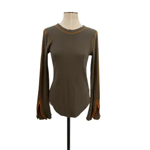 Free People Waffle‎ Knit Thermal Top Olive Green Zip Cuff Long Sleeve Womens M thumbnail 3