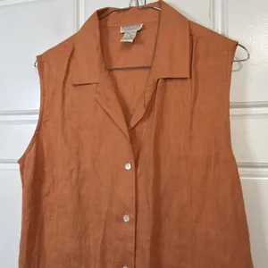 Banana Republic Shirt Women Large Orange Vintage 100% Linen Sleeveless Safari thumbnail 6