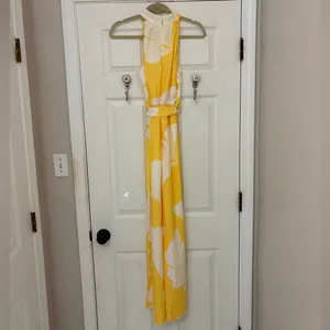 SHEIN Yellow And White Halter Jumpsuit with Waist Tie thumbnail 7