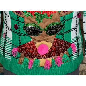 Celebrate together ugly christmas sweater reindeer rudolph plaid red green pink thumbnail 3