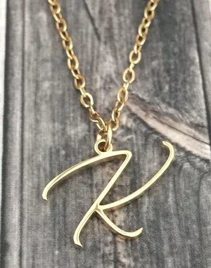 Letter K Cursive Initial Necklace Gold thumbnail 3