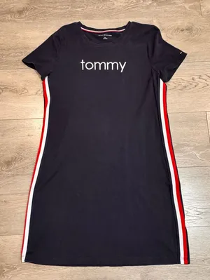 Tommy Hilfiger Navy Blue T-Shirt Dress Side Stripe Logo Women‎ Medium M thumbnail 1