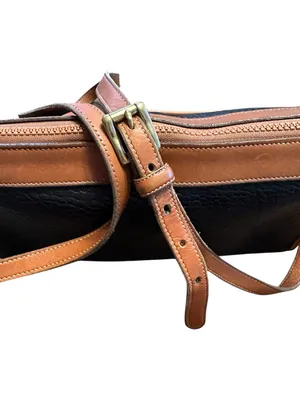 Dooney & Bourke Vntg Black Camel Pebbled Leather Crossbody Bag Brass Hardware thumbnail 6