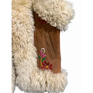 Handmade Vintage Mongolian‎ Fur Boho Suede Floral Embroidered Vest thumbnail 8