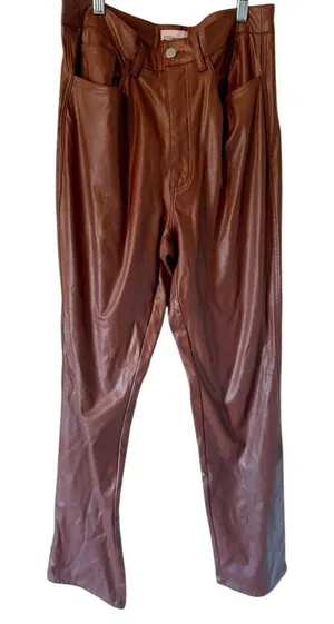 Danielle Bernstein WeWoreWhat Croc Ankle Flare Brown‎ FauxLeather Pant Size27/4 thumbnail 1