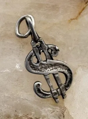 Vintage Sterling Silver Dollar Sign Charm 925 Money Symbol‎ Pendant Y2K Business thumbnail 1