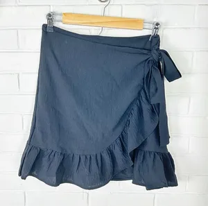 Pink Lily Classic Black Faux Wrap Ruffle Skirt Size M thumbnail 1
