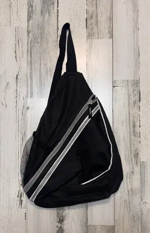 Athletic Sling Backpack Unisex OS Black Striped Crossbody Travel Gym Bag thumbnail 1