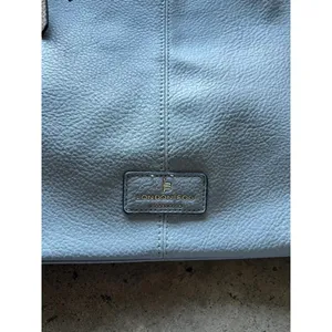 London Fog Travel Bag Houndstooth Brwn Barrel Duffle Leather Light Blue Bag thumbnail 2
