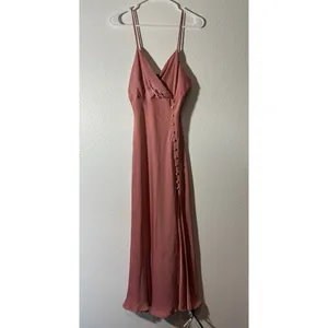 ZARA Size M Pink Satin Slip Dress Side Slit Spaghetti Straps Bloggers Favorite thumbnail 2