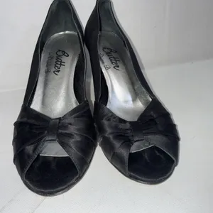 Butter For Diane B Satin Peep Toe Italian Black Minimalist Pumps‎ Heels Size 9 thumbnail 3