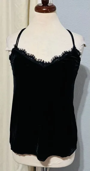 Abercrombie & Fitch Black Y2K Velvet Lace Trim Cami Tank Whimsigoth‎ Top Women S thumbnail 1