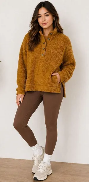 Aerie Sherpa Pullover Small Mustard Fleece Oversized Cozy thumbnail 1