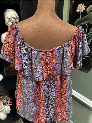 Anthropologie Maeve Floral Ruffle Off‑the‑Shoulder Blouse – Size Small thumbnail 7