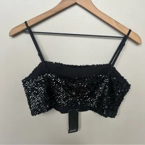 NWT Nasty Gal Black Sequin Square Neck Crop Top Eras Tour Spaghetti Strap Size 6 thumbnail 8