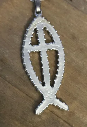 Vintage AB Rhinestone Ichthus Fish Cross Pendant Necklace thumbnail 5