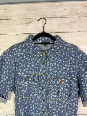 Lulus Renske Light Wash Floral Print Denim Mini Dress Size XL thumbnail 4
