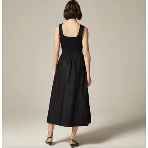 J.Crew Drop Waist Mixy Dress Midi Cotton A Line Minimalist Black Small NWT thumbnail 2