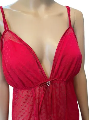 Delta Burke Plus Size Red Sheer Romantic Coquette Heart Print Lingerie Min Dress thumbnail 2