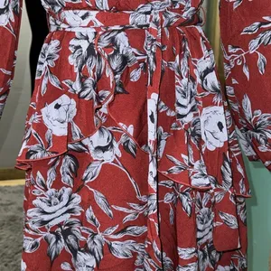 8th August Red Floral Long Sleeve Wrap Dress Ruffle Tiered‎ Skirt Size Small thumbnail 5