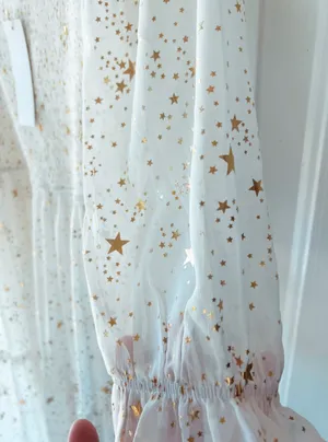 Square Neck Star Printed Smocked Midi Dress White thumbnail 3