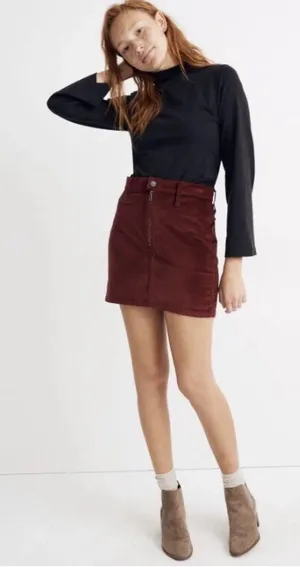 (E-574) Madewell Burgundy Corduroy Zip Mini Skirt thumbnail 1