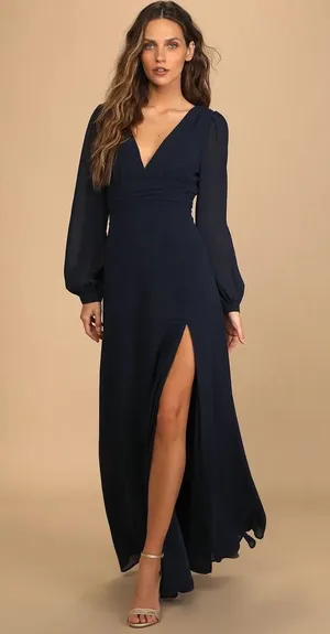Lulus NWT Love You So Navy Long Sleeve Maxi Dress thumbnail 1