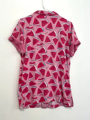MUNKI MUNKI Pink White Blue Watermelon Fruit Print Short Sleeve Pajama SHIRT PJs thumbnail 10