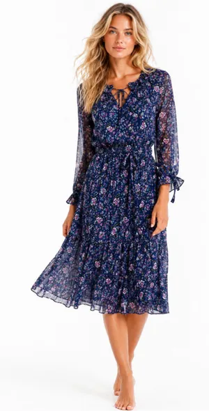 Live To Be Spoiled Floral‎ Midi Dress Boho Cottagecore Prairie Coquette Feminine thumbnail 1