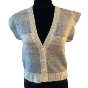 Women's Sweater Vest Button Down Wool Blend Size Medium Vintage Pastel V-neck thumbnail 1