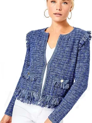 Lilly Pulitzer Simora Fringe Tweed Cardigan - Blue thumbnail 2