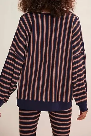 NWT Free People FP Intimately Make It Happen Pullover - brown / navy - XS thumbnail 1