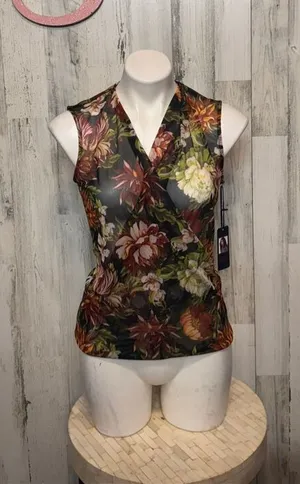 Rachel Roy Floral Mesh Sleeveless Wrap Top Size Small thumbnail 1